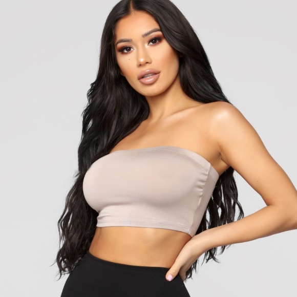 Fashion Nova Tops - Fashion Nova Strapless Taupe Crop